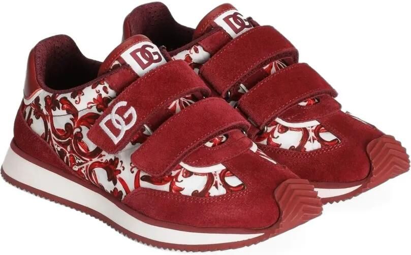 Dolce & Gabbana Kids Cushion nylon sneakers met Majolica-print Rood