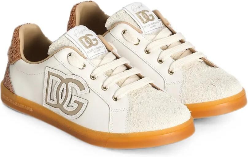 Dolce & Gabbana Kids DG Original sneakers van gespleten kalfsleer Beige
