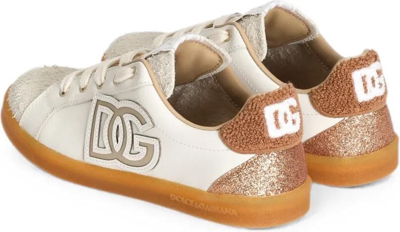 Dolce & Gabbana Kids DG Original sneakers van gespleten kalfsleer Beige - Foto 2