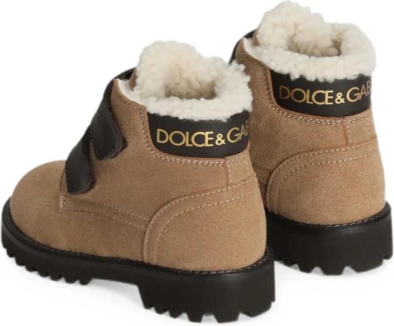 Dolce & Gabbana Kids Fluwelen laarzen Beige - Foto 3