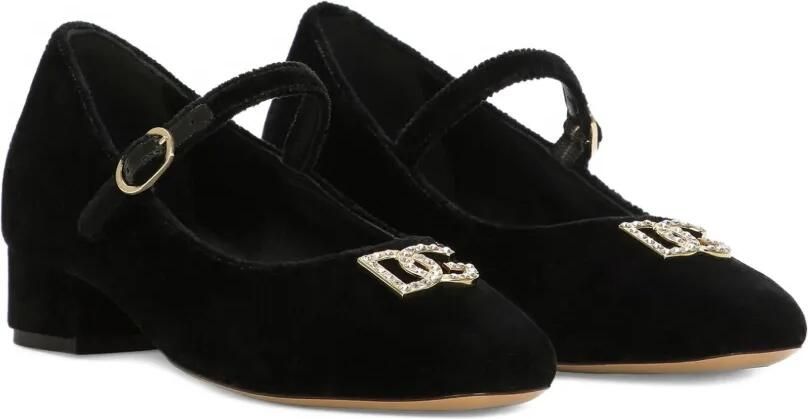 Dolce & Gabbana Kids Fluwelen Mary Jane schoenen Zwart