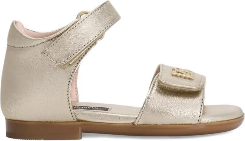 Dolce & Gabbana Kids Gelamineerde leren sandalen met logo Goud