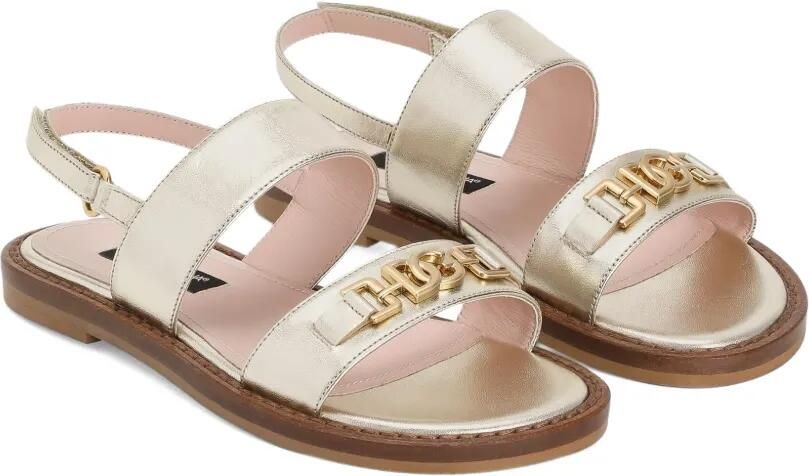 Dolce & Gabbana Kids Gelamineerde leren sandalen met logoband Goud