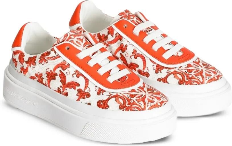 Dolce & Gabbana Kids ie Up canvas sneakers met Majolica-print Oranje