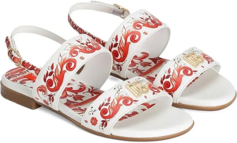 Dolce & Gabbana Kids Kalfsleren sandalen met Majolica-print Wit