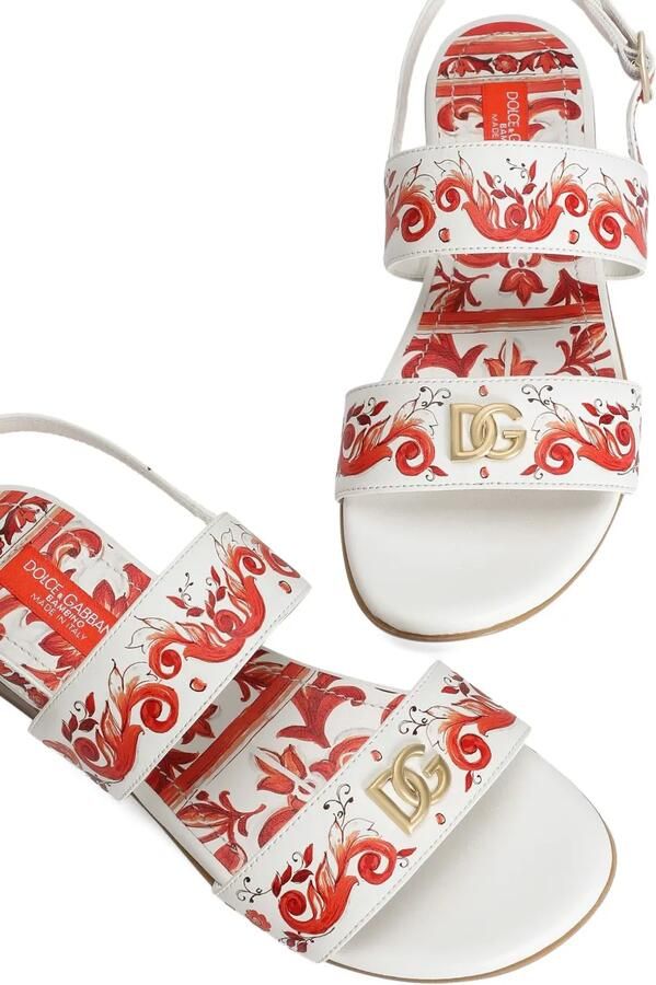 Dolce & Gabbana Kids Kalfsleren sandalen met Majolica-print Wit - Foto 2