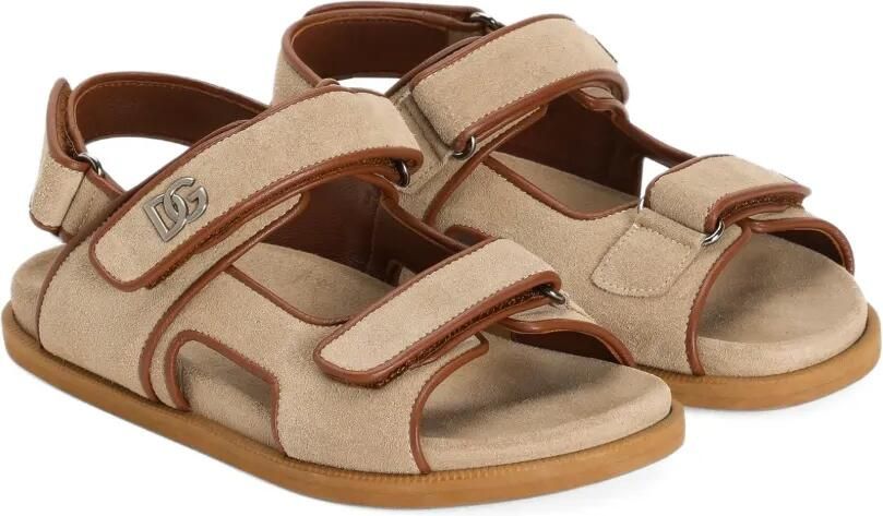 Dolce & Gabbana Kids Leren en nappa kalfsleren sandalen met split Beige