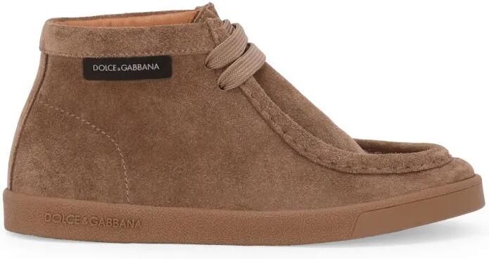 Dolce & Gabbana Kids Leren laarzen met logo label Bruin