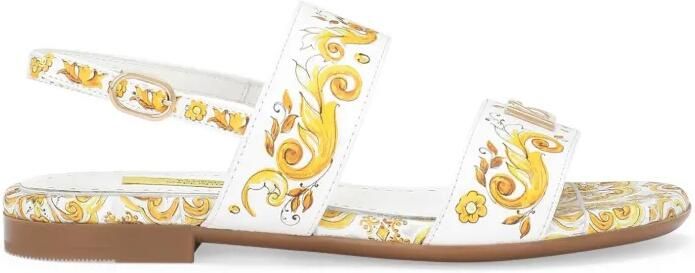 Dolce & Gabbana Kids Leren sandalen met Majolica-print Wit