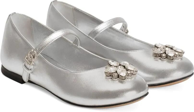 Dolce & Gabbana Kids Leren verfraaide ballerinas Zilver