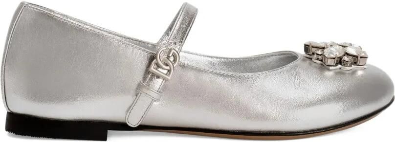 Dolce & Gabbana Kids Leren verfraaide ballerinas Zilver