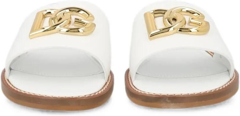 Dolce & Gabbana Kids Platte kalfsleren slippers Wit