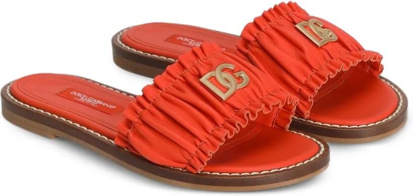 Dolce & Gabbana Kids Platte nappa leren slippers Oranje