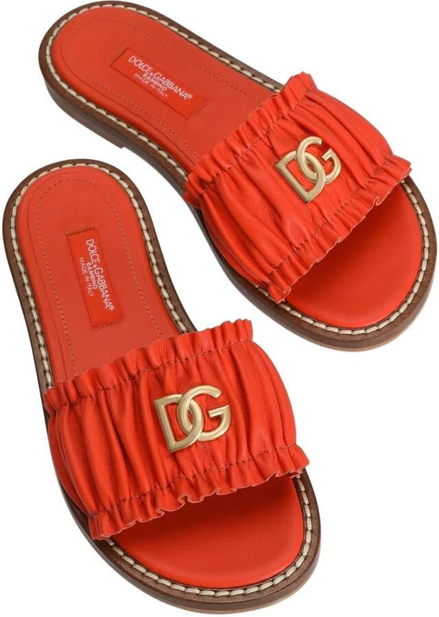 Dolce & Gabbana Kids Platte nappa leren slippers Oranje - Foto 4
