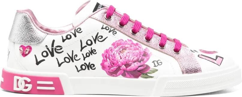 Dolce & Gabbana Kids Portofino Licht sneakers met graffiti-print Wit