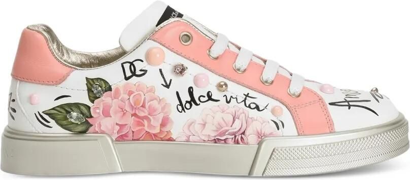 Dolce & Gabbana Kids Portofino sneakers van kalfsleer met borduurwerk Wit