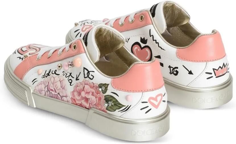 Dolce & Gabbana Kids Portofino sneakers van kalfsleer met borduurwerk Wit - Foto 4