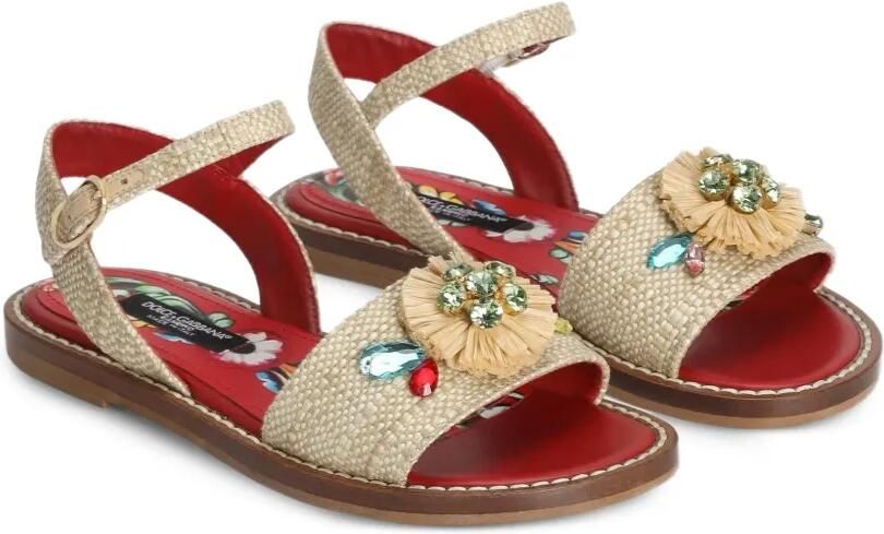 Dolce & Gabbana Kids Raffia sandalen met borduurwerk Beige