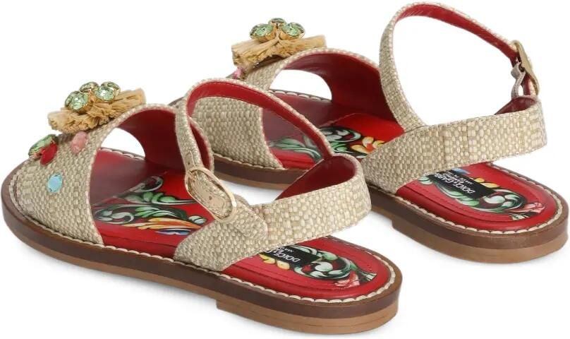 Dolce & Gabbana Kids Raffia sandalen met borduurwerk Beige - Foto 3