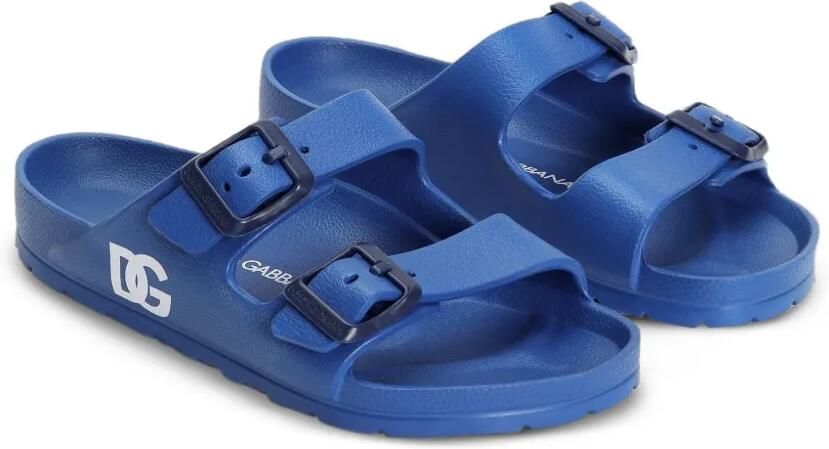 Dolce & Gabbana Kids Slippers met logo en gesp Blauw