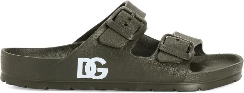 Dolce & Gabbana Kids Slippers met logo en gesp Groen