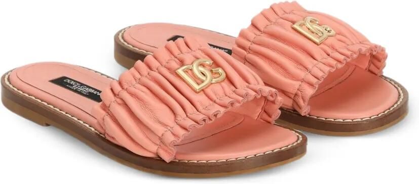 Dolce & Gabbana Kids Slippers van nappaleer Roze