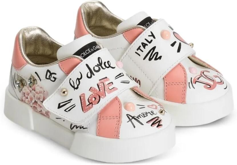 Dolce & Gabbana Kids Sneakers van kalfsleer met stras Wit