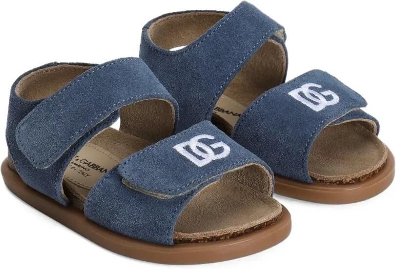Dolce & Gabbana Kids Split leren sandalen met borduurwerk Blauw