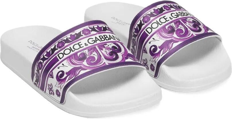 Dolce & Gabbana Kids Teenslippers met Majolica-print Wit