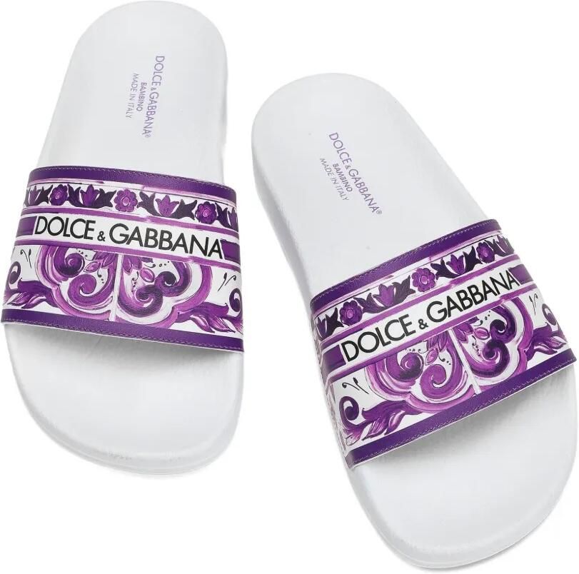 Dolce & Gabbana Kids Teenslippers met Majolica-print Wit - Foto 2