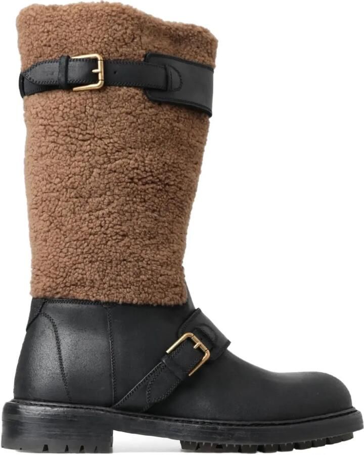 Dolce & Gabbana Laarzen met lammy vlak en gespband Zwart