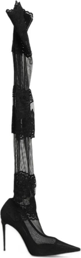 Dolce & Gabbana lace-panel over-the-knee boots Zwart
