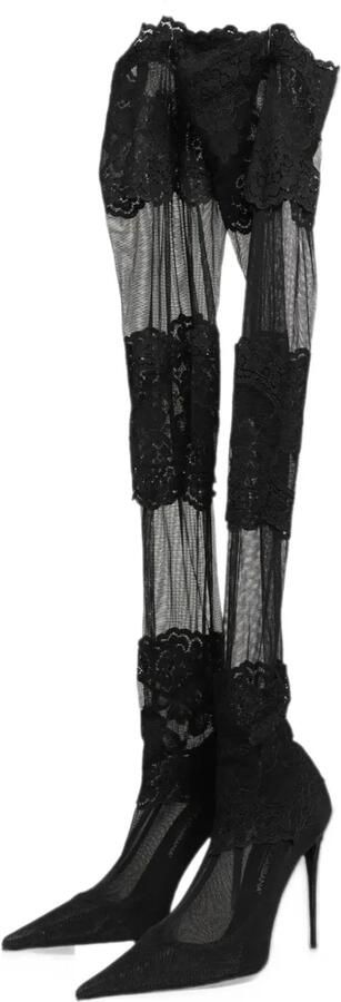 Dolce & Gabbana lace-panel over-the-knee boots Zwart - Foto 4