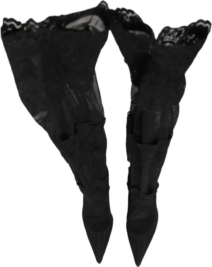 Dolce & Gabbana lace-panel over-the-knee boots Zwart - Foto 3
