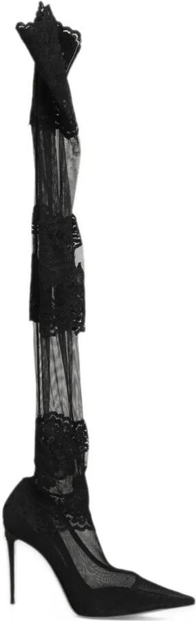 Dolce & Gabbana lace-panelled mesh over-the-knee boots Zwart