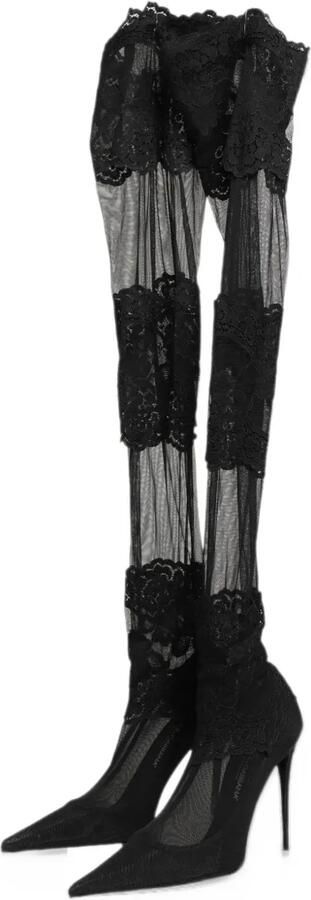 Dolce & Gabbana lace-panelled mesh over-the-knee boots Zwart - Foto 4