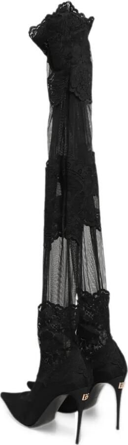 Dolce & Gabbana lace-panelled mesh over-the-knee boots Zwart - Foto 5