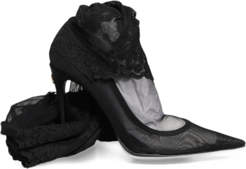 Dolce & Gabbana lace-panelled mesh over-the-knee boots Zwart - Foto 3