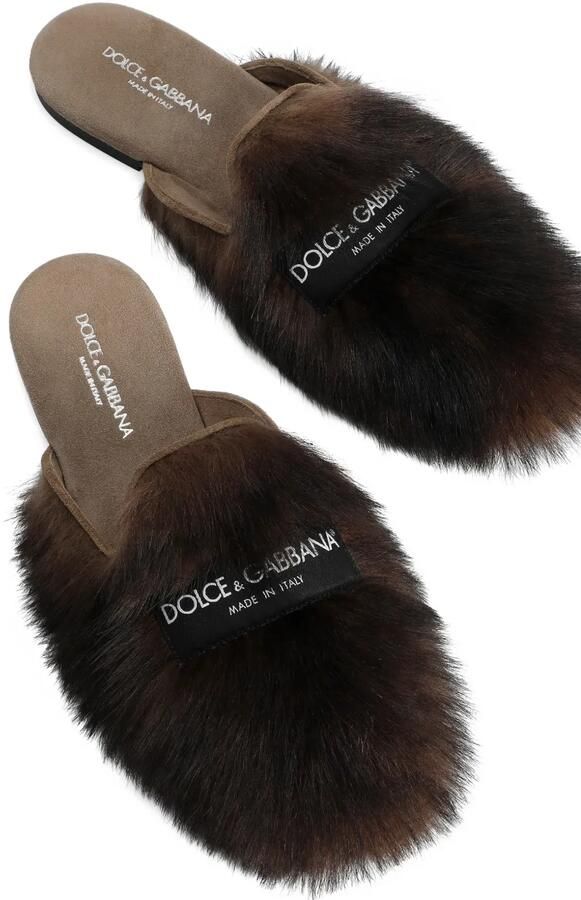 Dolce & Gabbana Lammy suède slippers Bruin - Foto 2