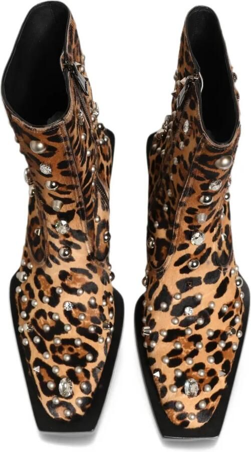 Dolce & Gabbana leopard-print embellished ankle boots Bruin - Foto 4