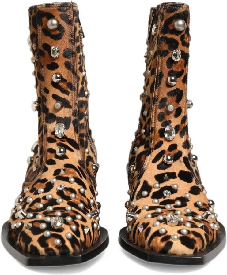 Dolce & Gabbana leopard-print embellished ankle boots Bruin - Foto 3
