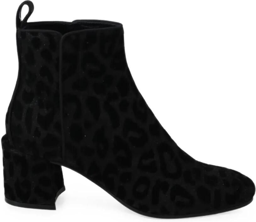 Dolce & Gabbana Fluwelen enkellaarzen met luipaard-print Zwart