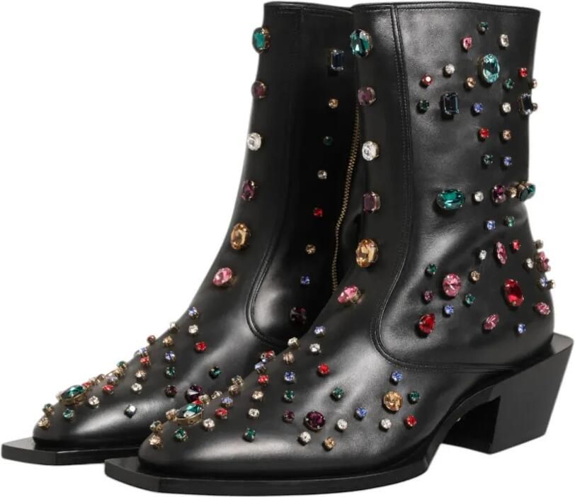 Dolce & Gabbana Leren enkellaarzen verfraaid met kristallen Zwart - Foto 4
