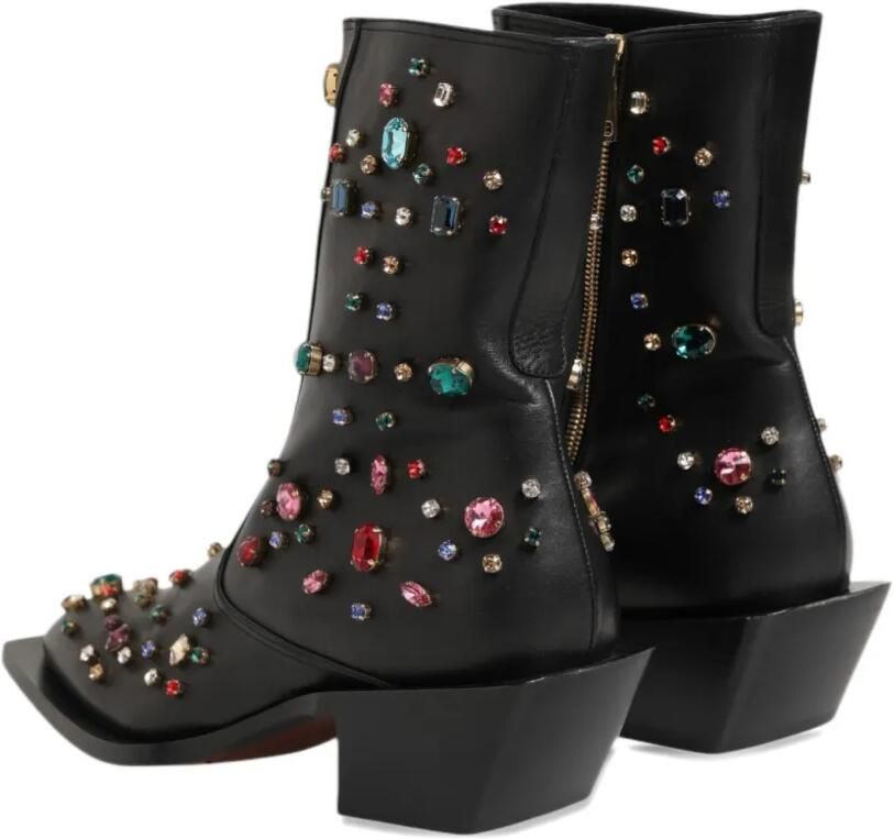 Dolce & Gabbana Leren enkellaarzen verfraaid met kristallen Zwart - Foto 3