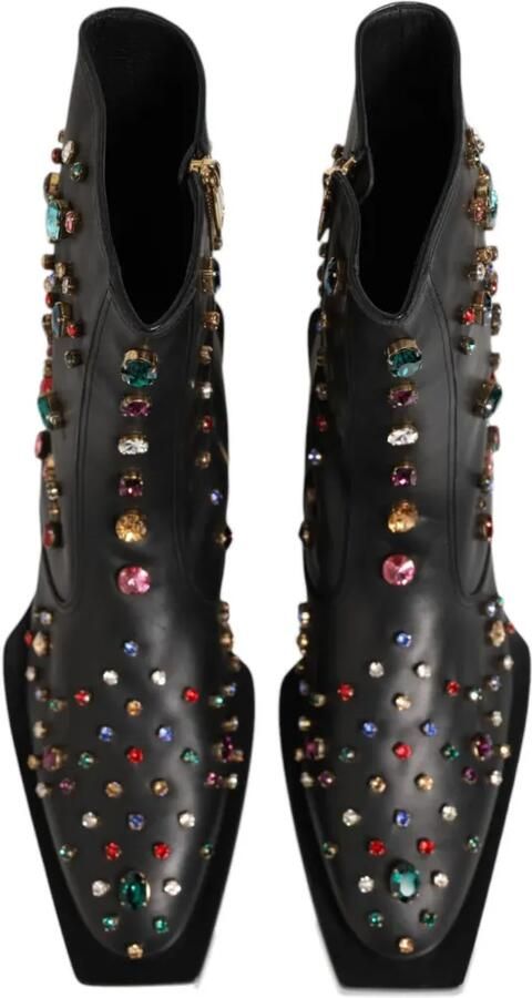 Dolce & Gabbana Leren enkellaarzen verfraaid met kristallen Zwart - Foto 5