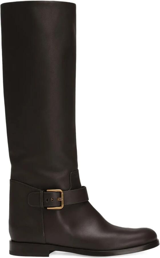 Dolce & Gabbana Leren laarzen met gespband Bruin