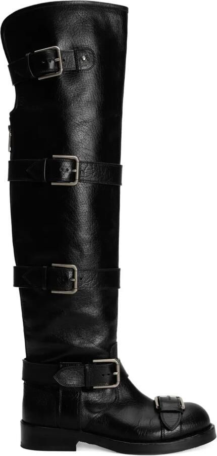 Dolce & Gabbana Leren laarzen met gespband Zwart