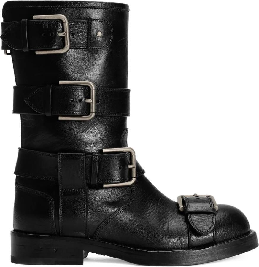 Dolce & Gabbana Leren laarzen met meerdere gespen Zwart