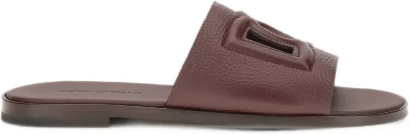 Dolce & Gabbana Leren sandalen met DG-logo Bruin