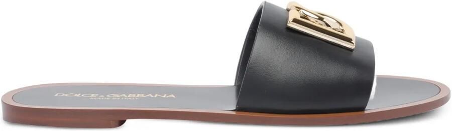Dolce & Gabbana Leren sandalen met DG-logo Zwart